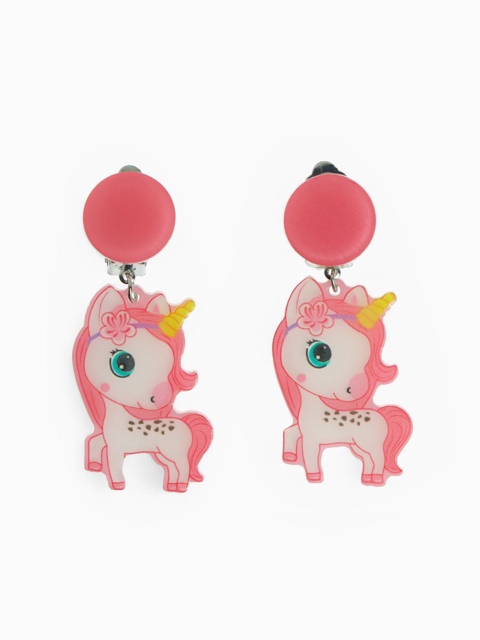 Серьги клипсы детские Выбражулька «Сказка», единорожка с цветочком, розовые