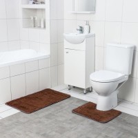 Набор ковриков для ванной и туалета Доляна «Пушистик», 2 шт: 38×49, 49×79 см, цвет коричневый