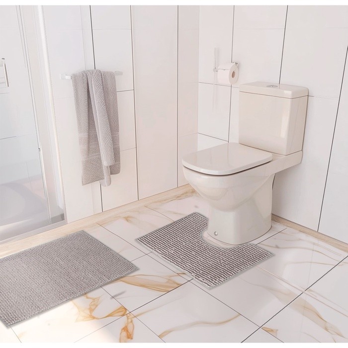 Коврики для ванной и туалета Доляна «Букли», 2 шт., 40×50, 50×80 см, серые