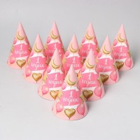 Колпак праздничный бумажный «1 годик. Малышка», шарики и звёзды, 16 см, цвет розовый