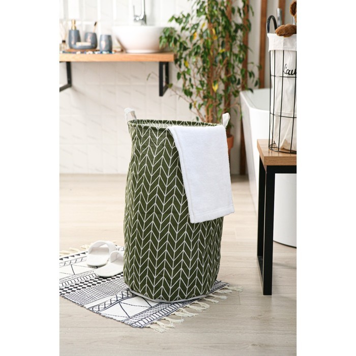 Корзина для белья Доляна «Зигзаг», 35×35×60 см, зелёная