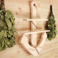 Полка - вешалка для бани и сауны «Якорь», деревянная, настенная, 2 крючка, «Добропаровъ»