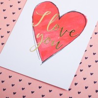 Открытка на акварельном картоне с тиснением I love you, 7.5×10.5 см