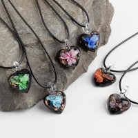 Кулон на шнурке «Муранское стекло», малый, сердечко темное, МИКС, 45 см