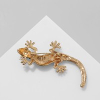 Брошь «Ящерица», зелёная в золоте