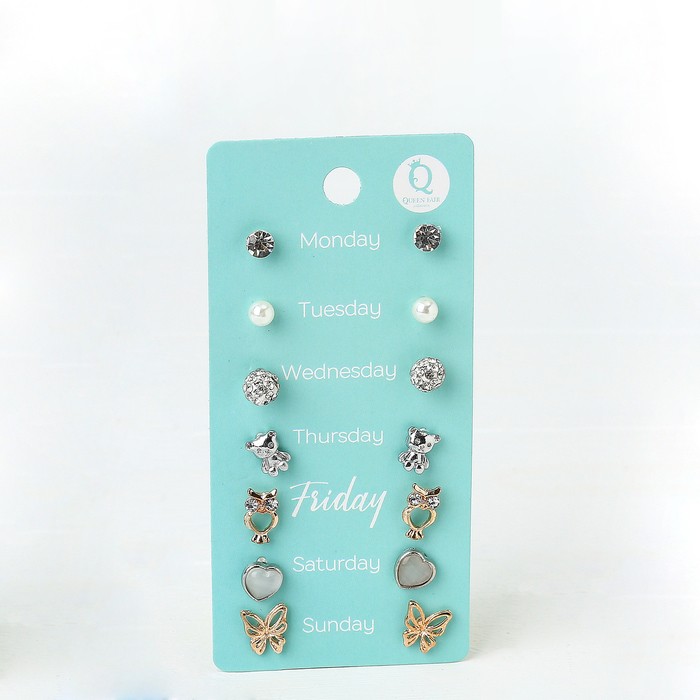 Серьги пусеты QF «На каждый день», 7 пар, набор летний день, цвет МИКС