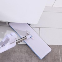 Швабра для мытья пола плоская с вертикальным отжимом и щеткой, 2 насадки из микрофибры 38×12 см, стальная ручка 136 см