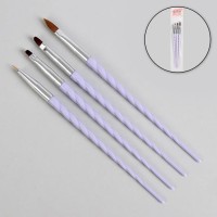 Кисти для наращивания и дизайна ногтей, 4 шт, 18 см, цвет сиреневый