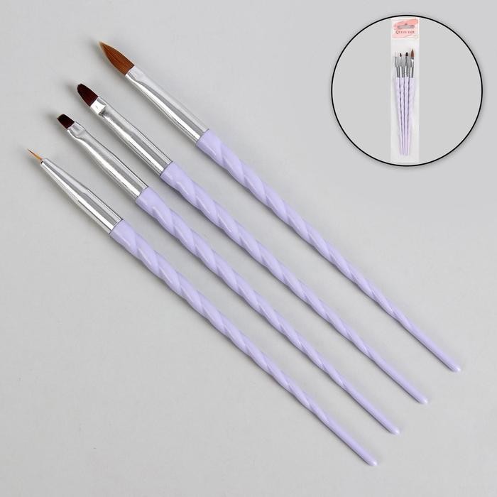 Кисти для наращивания и дизайна ногтей, 4 шт, 18 см, цвет сиреневый