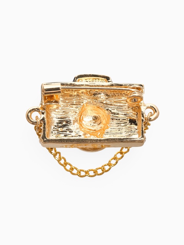 Брошь «Фотоаппарат» с жемчугом, чёрно-коричневая в золоте