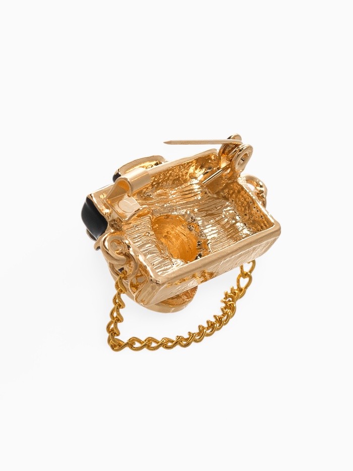 Брошь «Фотоаппарат» с жемчугом, чёрно-коричневая в золоте