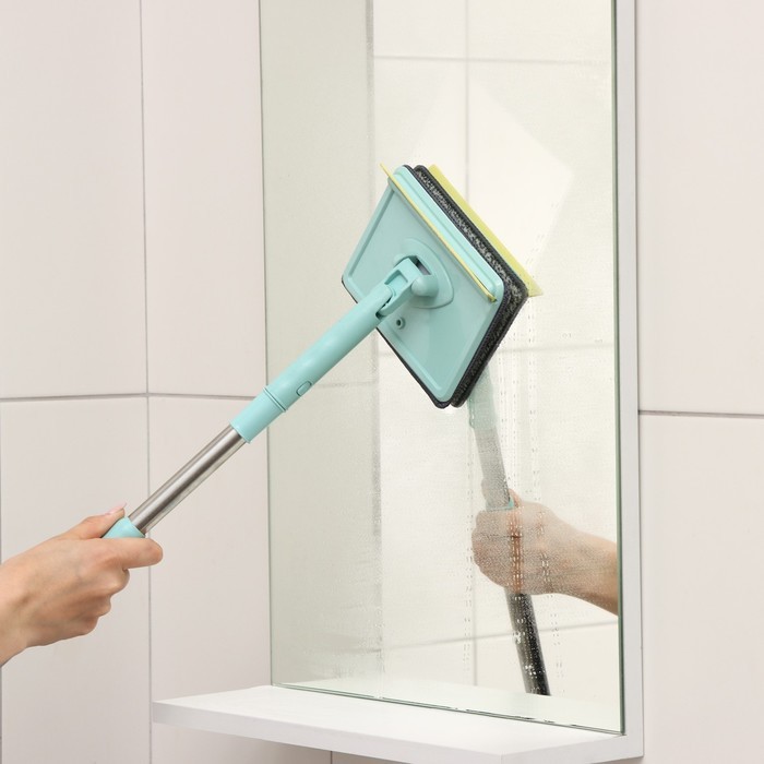 Щётка для окон Доляна, стальная телескопическая ручка 59(105) см, водосгон силикон 16 см, насадка микрофибра 12×16 см