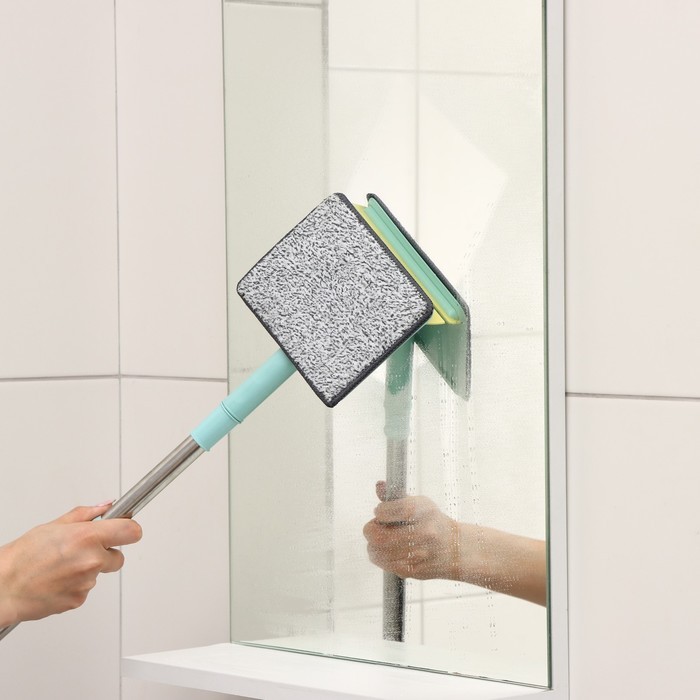 Щётка для окон Доляна, стальная телескопическая ручка 59(105) см, водосгон силикон 16 см, насадка микрофибра 12×16 см