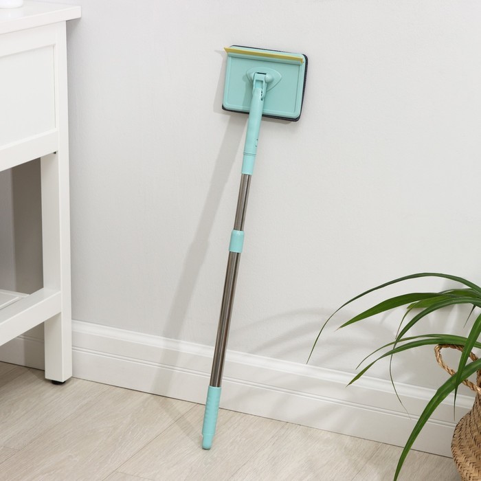 Щётка для окон Доляна, стальная телескопическая ручка 59(105) см, водосгон силикон 16 см, насадка микрофибра 12×16 см