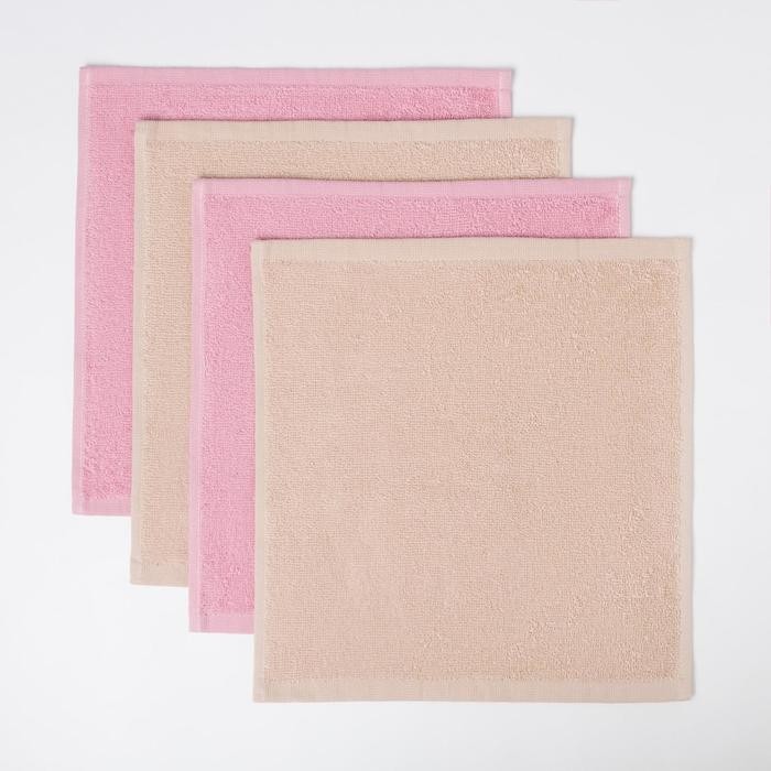 Салфетки махровые декоративные «Этель» Love, 4 шт., 30×30 см, хлопок 100%, розовые/бежевые