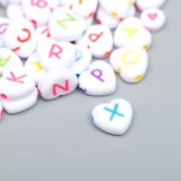 Набор бусин для творчества пластик "Английские буквы на сердце" 20гр 1,2х1,2 см