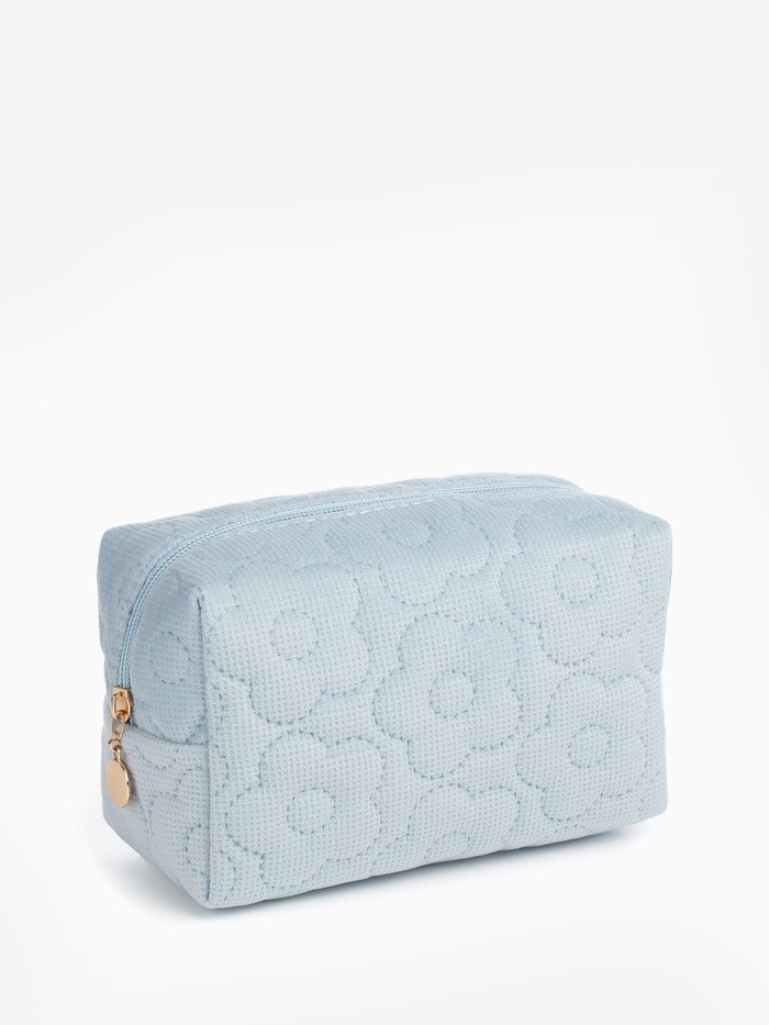Косметичка на молнии женская, с подкладом, маленькая, «Цветы», голубая