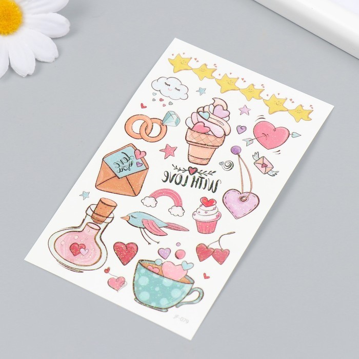 Татуировка на тело цветная "Письмо любви" блестки 12х7,5 см