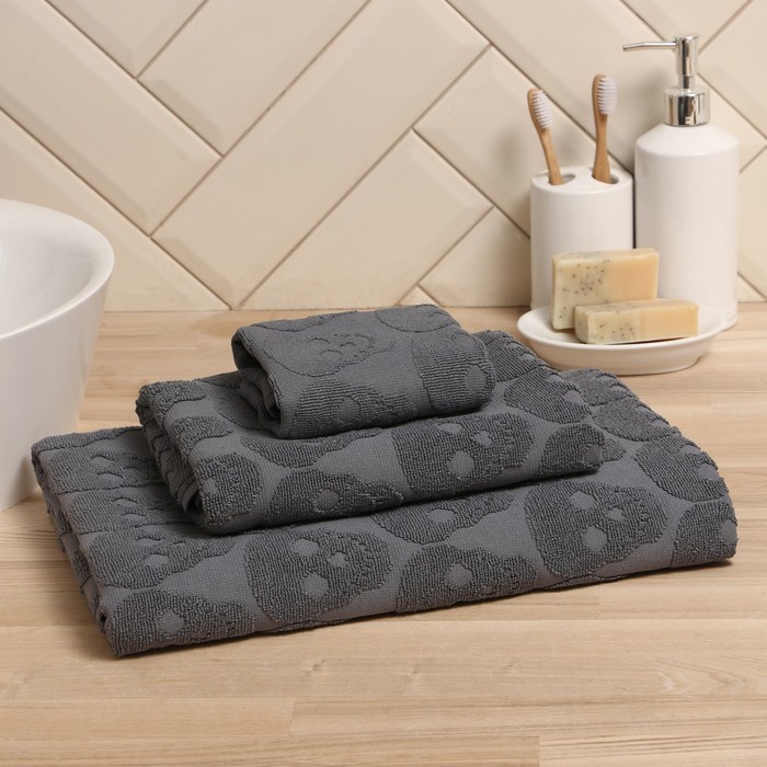 Полотенце махровое Love Life "Sculls" 30*50 см, темно-серый, 100% хл, 450 гр/м2