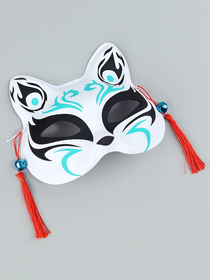 Карнавальная маска «Кицунэ», чёрный и голубой
