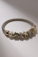 Браслет с шармами «Марджери», жемчуг, звёзды, белый в серебре, d=6.5 см