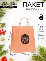 Пакет бумажный подарочный новогодний крафт, «Новогодний шар», чёрный 22×12×25 см