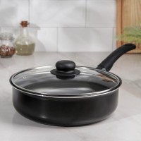 Сотейник Consul, 1,5 л, d=20 см, пластиковая ручка, стеклянная крышка, антипригарное покрытие, цвет чёрный