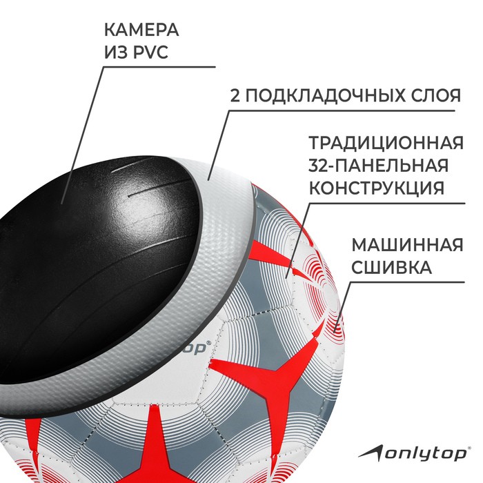 Футбольный мяч ONLYTOP, машинная сшивка, 32 панели, р. 5, PVC Футбольный мяч ONLYTOP, машинная сшивка, 32 панели, р. 5, PVC