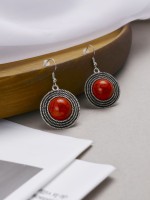 Серьги «Круг» винтаж, красные в чернённом серебре