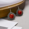 Серьги «Круг» винтаж, красные в чернённом серебре