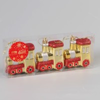 Ёлочные игрушки 3 шт. «Зимнее волшебство. Паровозик» пластик, 6.5×7 см, золото
