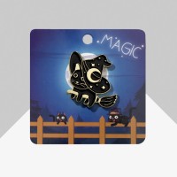 Значок «Кошка» ведьма на метле, цвет чёрный в золоте