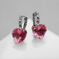 Серьги со стразами «Сердце» мерцание, розовые в серебре