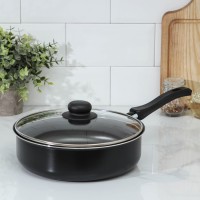 Сотейник Promo, 2,8 л, d=24 см, пластиковая ручка, стеклянная крышка, антипригарное покрытие, цвет чёрный