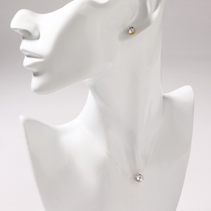 Гарнитур 2 предмета: кулон, серьги «На леске» классика, цвет белый в золоте, 30 см