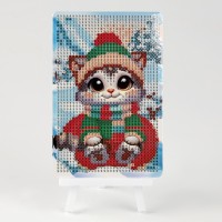 Алмазная мозаика на новый год с частичным заполнением для детей «Котёнок», 10 х 15 см, набор для творчества