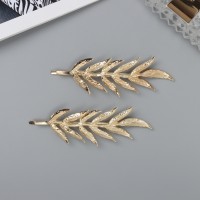 Невидимка для волос "Одри" (набор 2 шт) веточка, 7,5 см, золото