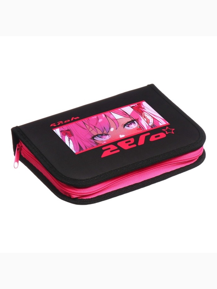 Пенал 1 секция 140 х 210 х 40 мм, откидной карман и косметичка, тканевый, Calligrata TOP Content "Глаза аниме"