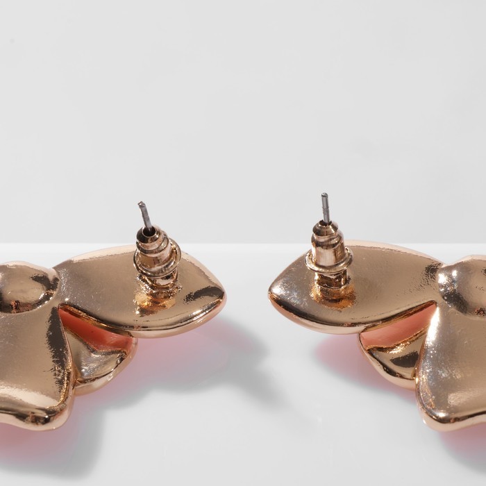 Серьги с эмалью «Цветок» половинка, цвет розовый в золоте