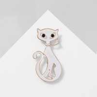 Брошь «Кошка» мур-мур, цвет белый в золоте