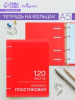 Тетрадь на кольцах Calligrata А5, 120 листов, в клетку, пластиковая обложка, блок офсет, красная