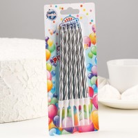 Свечи в торт «Металлик», 14 см, 6 шт. с подставкой, серебристые