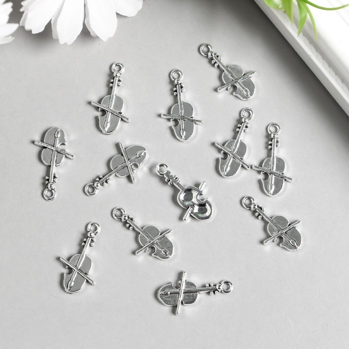 Декор для творчества металл "Скрипка и смычок" серебро 2,3х1,3 см