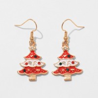 Серьги висячие «Новогодние» ёлочка в украшениях, цвет бело-красный в золоте