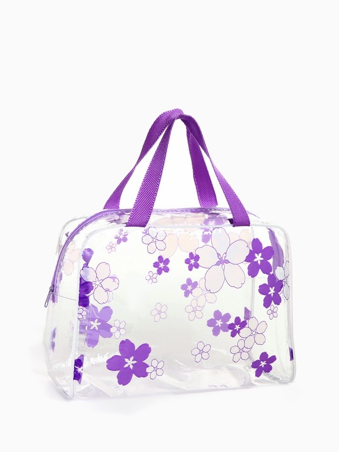 Косметичка-сумка на молнии для бассейна, с ручками, с принтом Flowers, фиолетовая