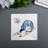 Татуировка на тело цветная фосфорная "Зайчик в космосе" 6х6 см