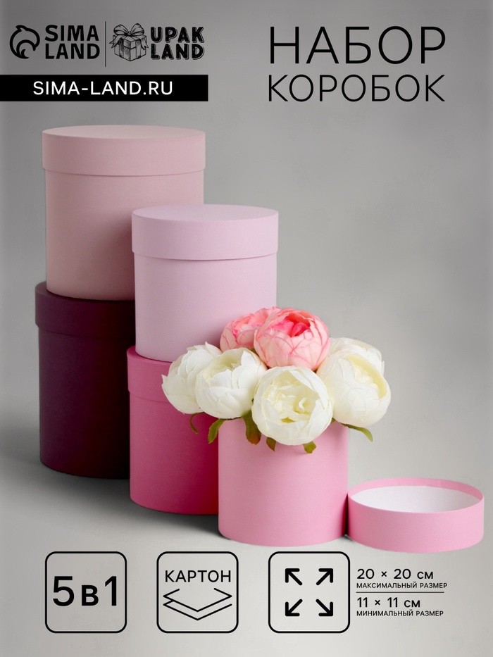 Набор круглых подарочных коробок 5 в 1 «Весенний», 20×20 - 11×11 см