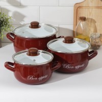 Набор кастрюль «Лайм», 3 предмета: 2,1/3,1/4 л, стеклянные крышки, индукция, цвет светло-зелёный