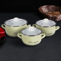 Набор кастрюль «Лайм», 3 предмета: 2,1/3,1/4 л, стеклянные крышки, индукция, цвет светло-зелёный