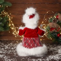 Снегурочка под ёлку «Зимнее волшебство. В пушистой шубке, с фонариком» двигается, с подсветкой, 30 см, красный